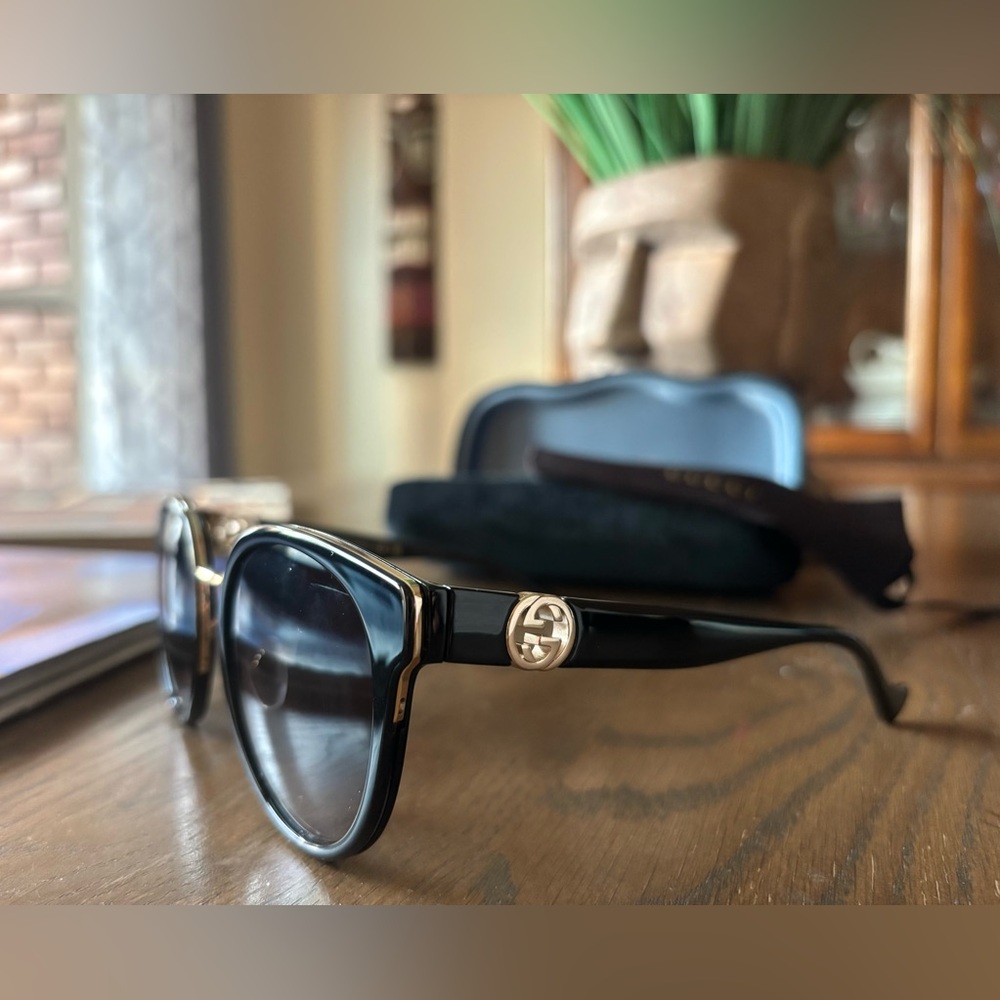 Gucci 💅✨ Black Designer GG Cat Eye Sunglasses Italy GG1027SK 001 56-21-145 NEW - Picture 7 of 7